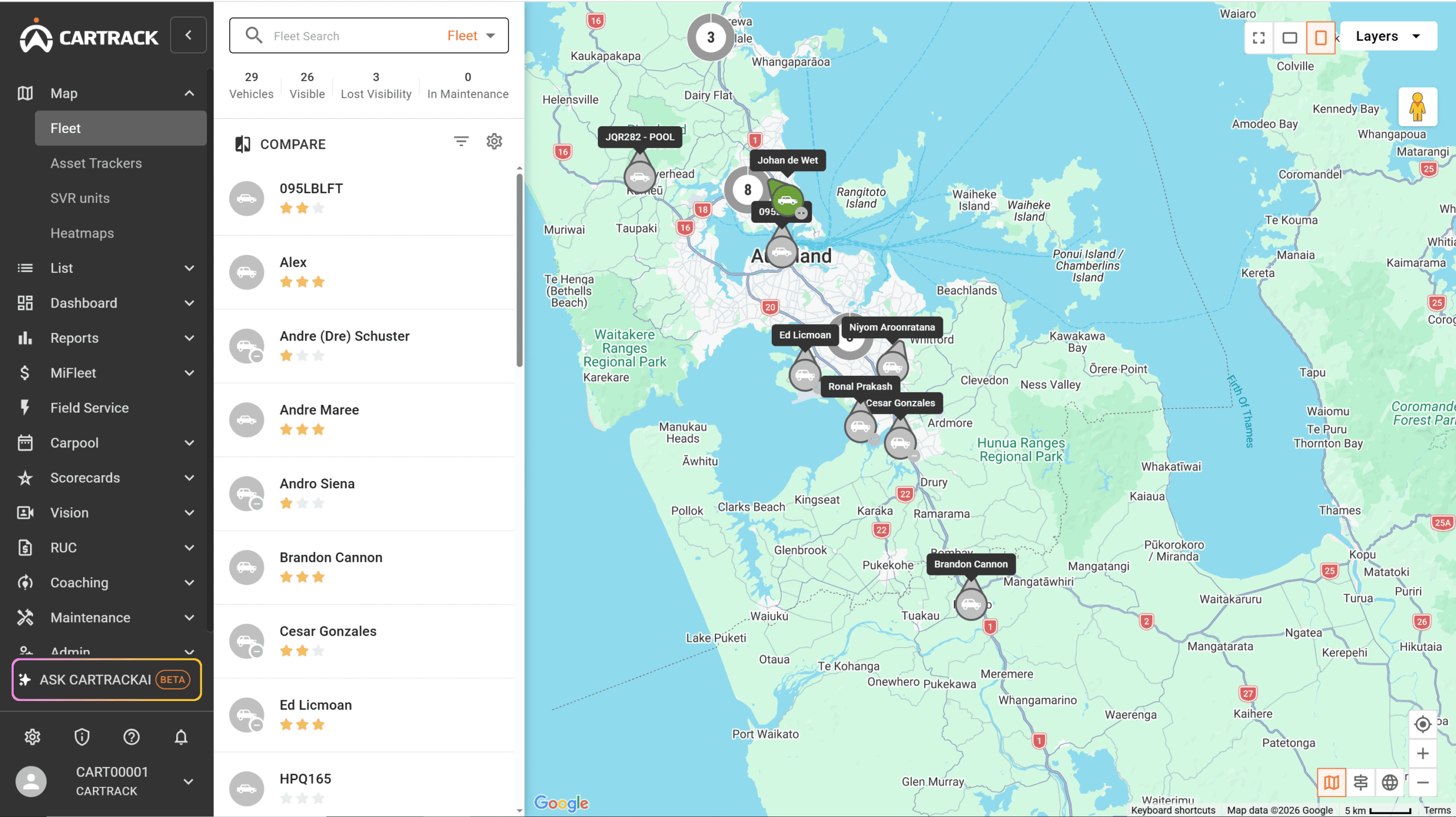 Cartrack fleet dashboard
